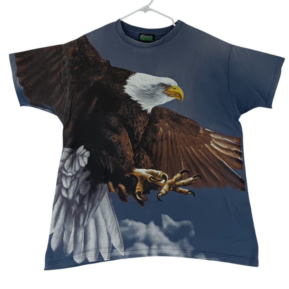 Radical Nature Tee Shirt Men XL Blue‎ Tie Dyed Flying Eagle All Around Print Y2K